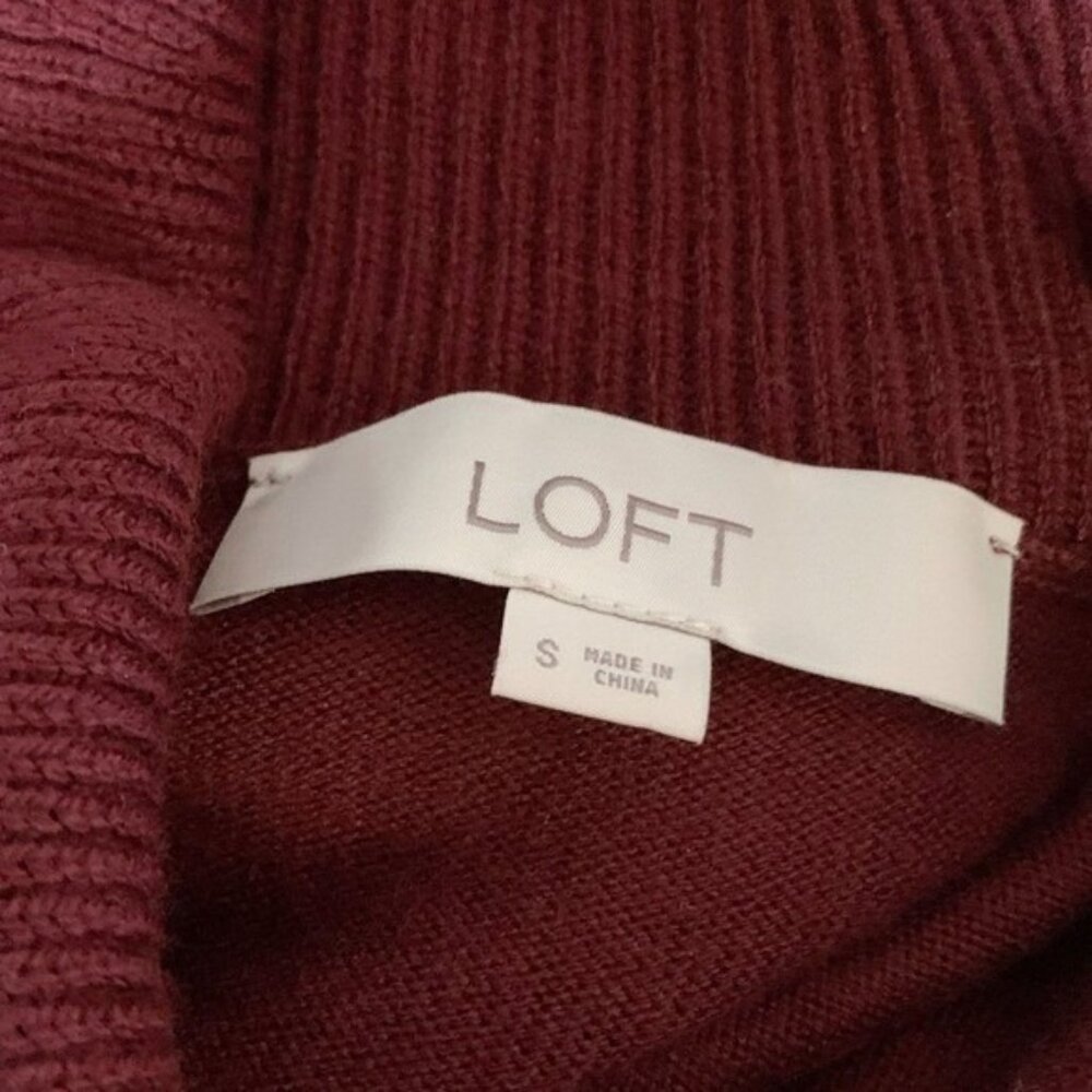 LOFT Women's Cowl Neck Long‎ Sleeve Pullover Deep Red Maroon Knit Sweater Small - Picture 4 of 5